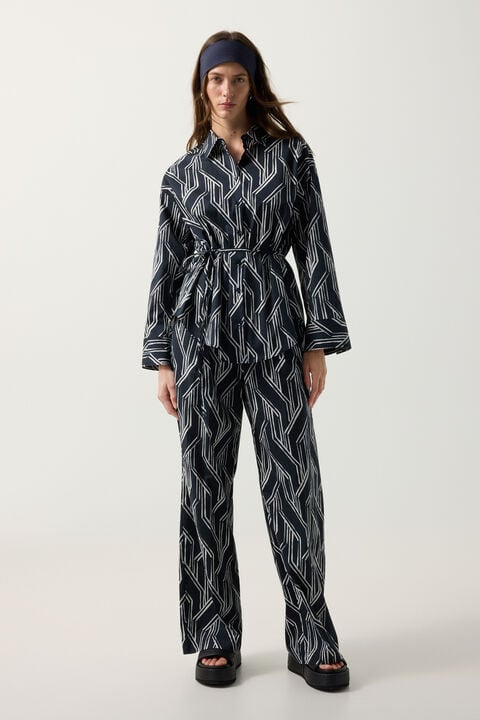 Shirt Blouse Ruth In Navy Blue/Off-White