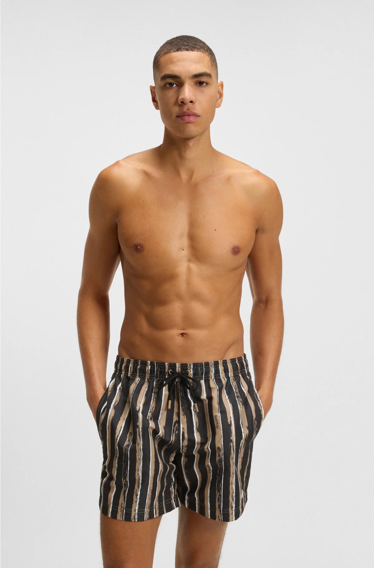 PRINTED SWIM SHORTS WITH LOGO DETAIL