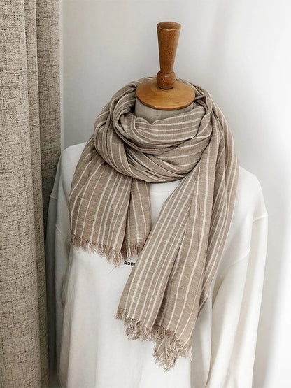 Women's Casual Striped Cotton and Linen Scarf