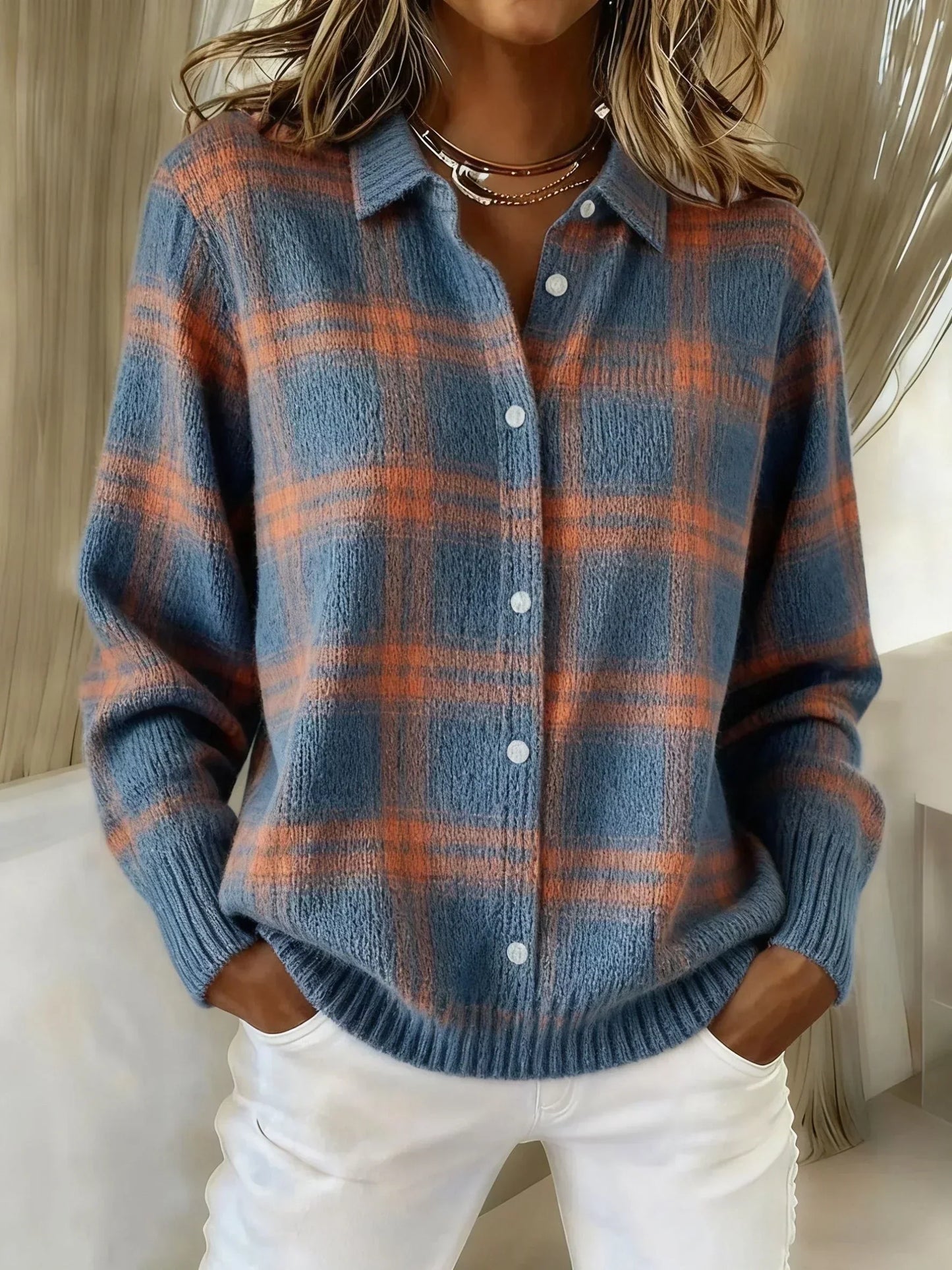 Women's Retro Casual Color-Block Knit Cardigan Sweater
