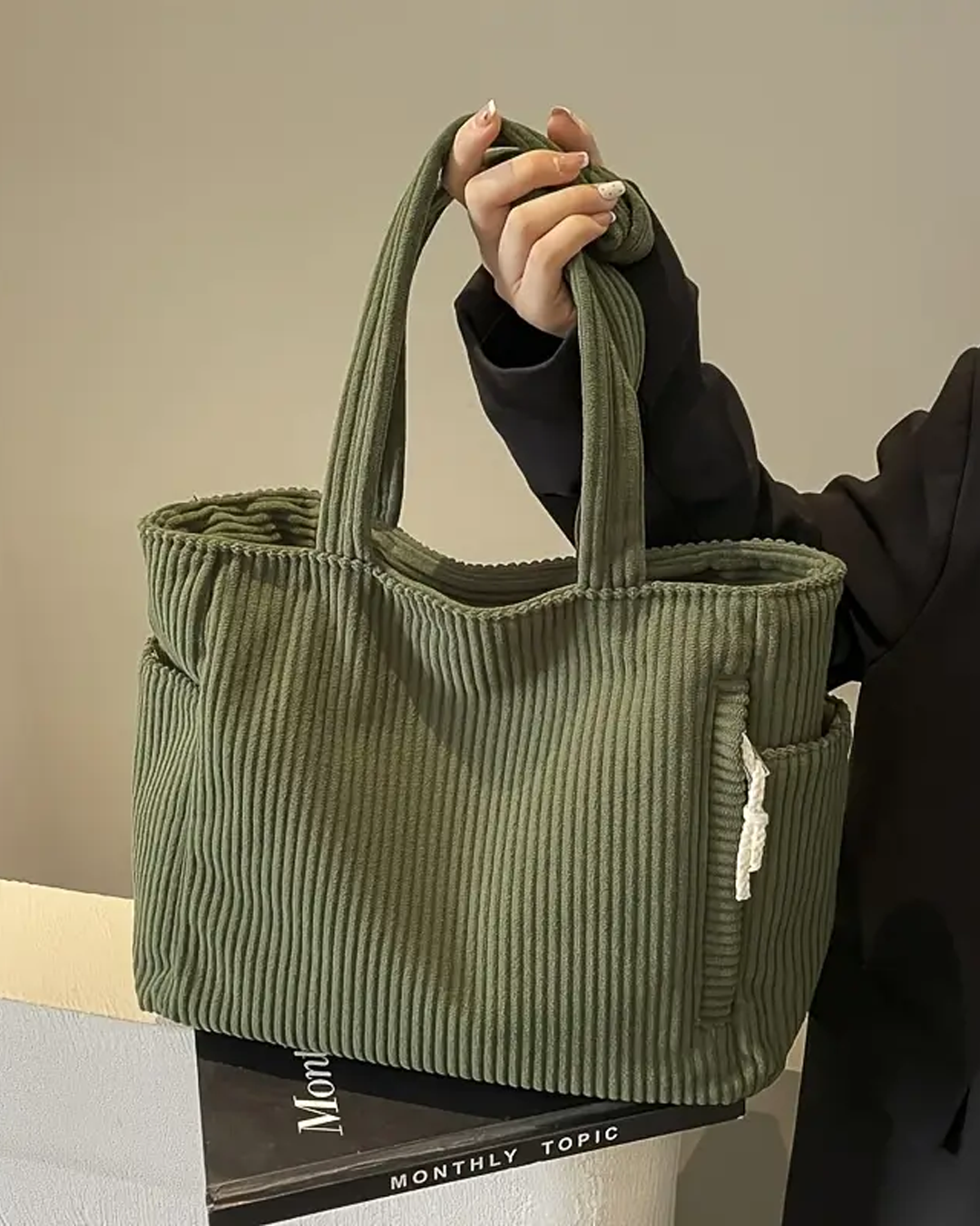 Nova – Ribbed Tote Bag with Cord Detail