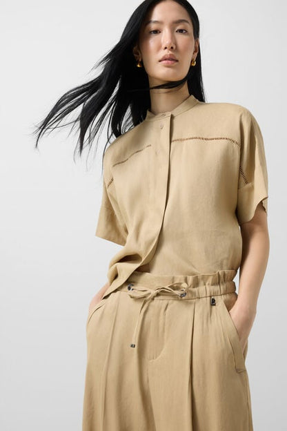 Candy Linen Blend Trousers In Camel
