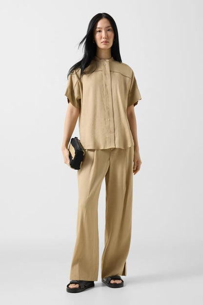 Candy Linen Blend Trousers In Camel