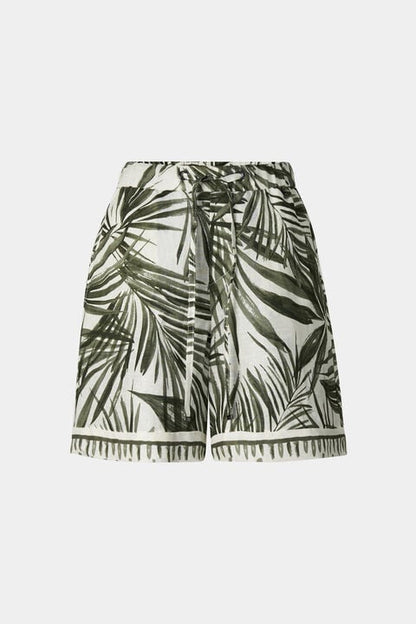 Carmel Linen Bermuda Shorts In Olive Green/Cream
