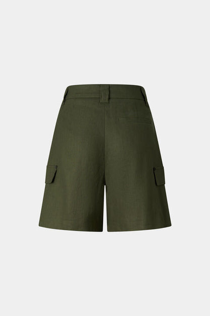 Linen Mix Cargo Shorts Hanny In Olive Green
