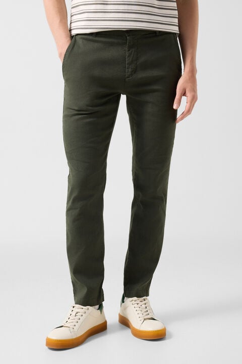 Linen Mix Chinos Riley Casual In Olive Green