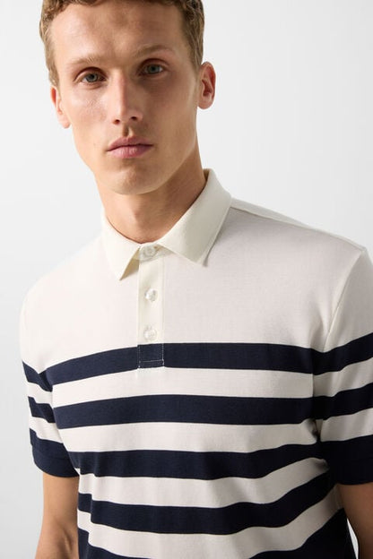 Antonio Functional Short-Sleeved Top In Navy Blue/Off-White