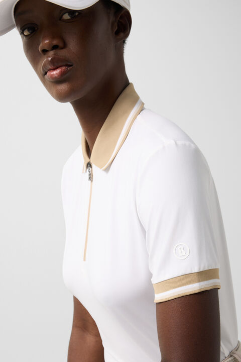 Laurina Functional Short-Sleeved Top In White/Camel