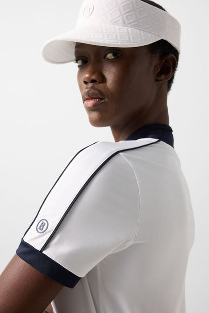 Katrina Functional Short-Sleeved Top In White/Navy Blue