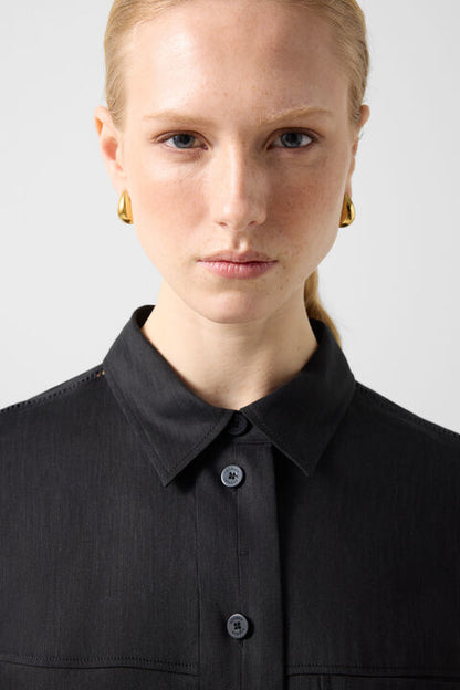 Catrina Linen Blend Blouse In Black