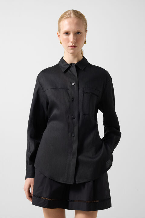Catrina Linen Blend Blouse In Black
