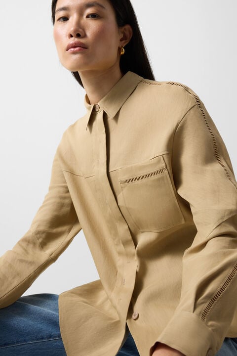 Catrina Linen Blend Blouse In Camel