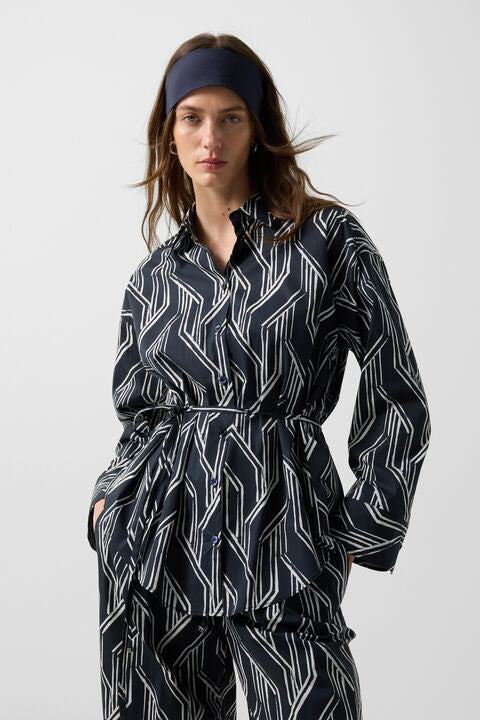 Shirt Blouse Ruth In Navy Blue/Off-White