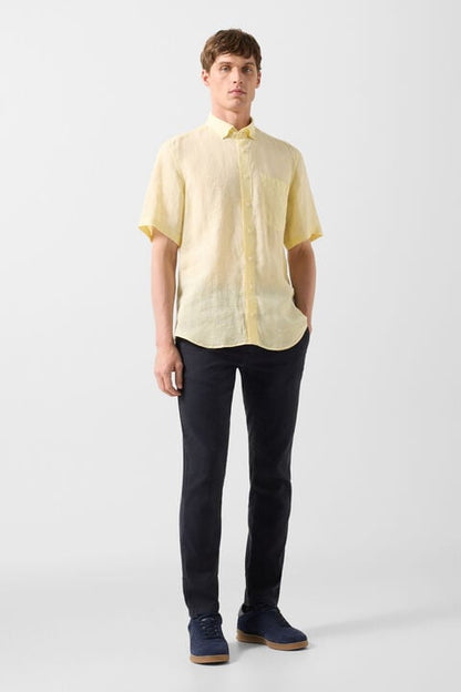 Linen Short-Sleeved Shirt Lykos In Yellow