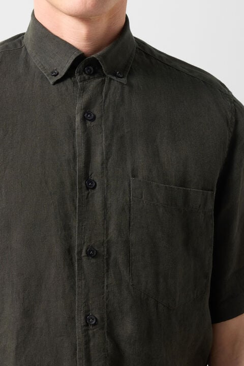 Linen Short-Sleeved Shirt Lykos In Olive Green