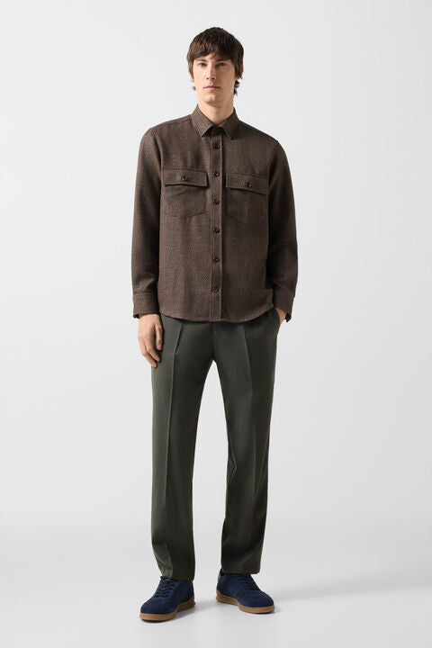 Virgin Wool/Linen Mix Shirt Heiko In Dark Brown