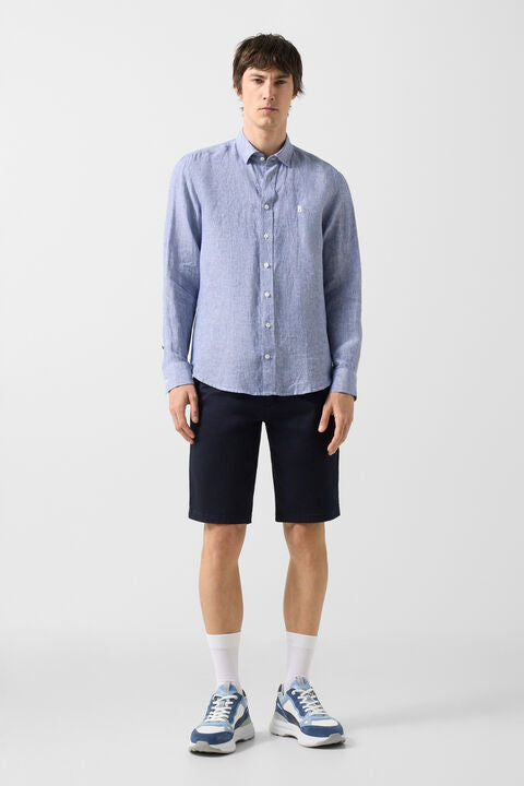 Timi Linen Shirt In Navy Blue/White
