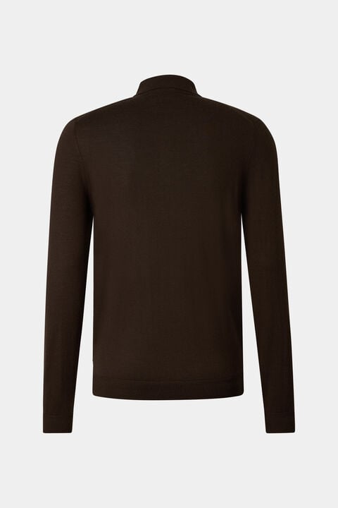 Knitted Polo Long-Sleeved Top Jake In Dark Brown