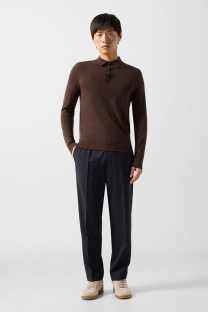 Knitted Polo Long-Sleeved Top Jake In Dark Brown
