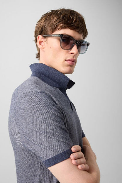 Lyon Knitted Polo Shirt In Navy Blue