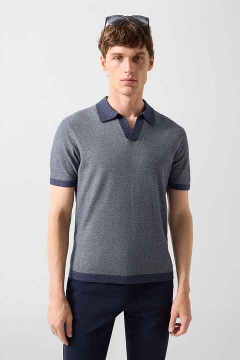 Lyon Knitted Polo Shirt In Navy Blue