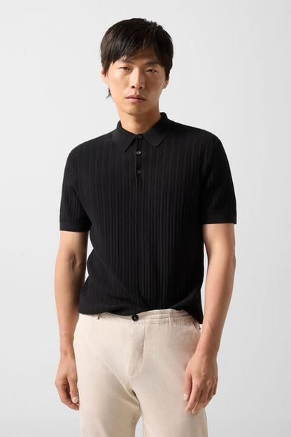 Tobias Knitted Polo Shirt In Black