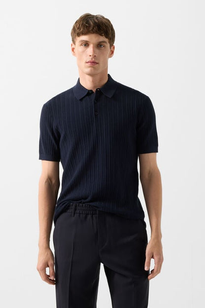 Tobias Knitted Polo Shirt In Navy Blue