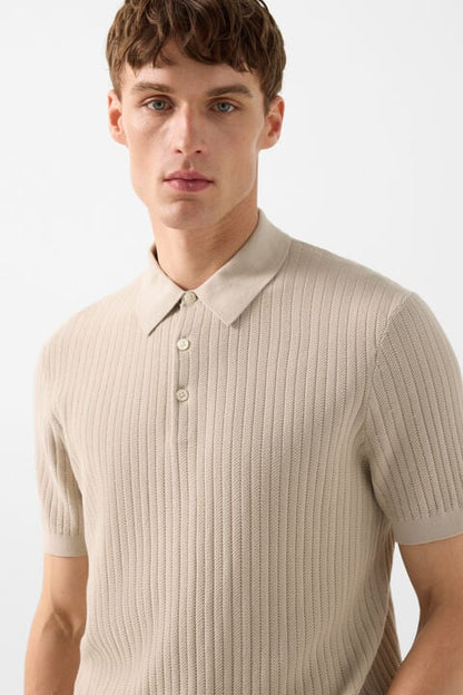 Tobias Knitted Polo Shirt In Sand