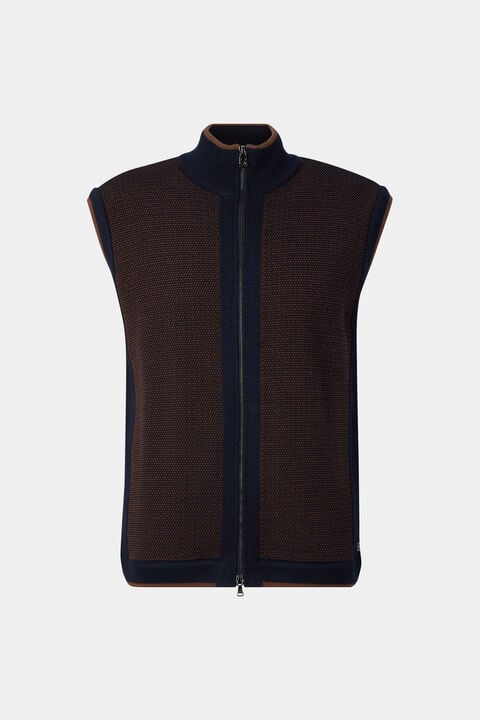 Enzo Knitted Waistcoat In Navy Blue/Brown
