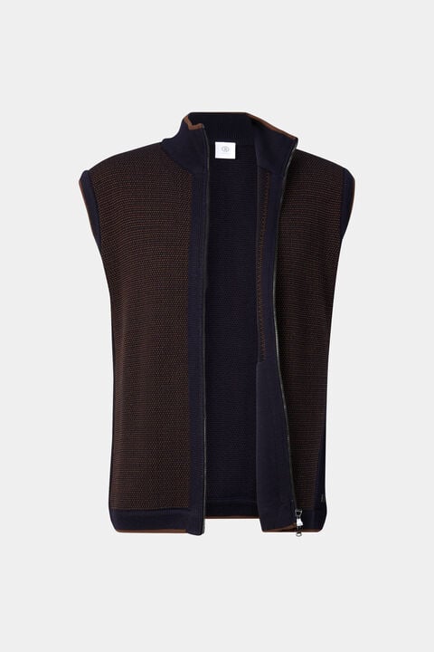 Enzo Knitted Waistcoat In Navy Blue/Brown