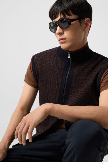 Enzo Knitted Waistcoat In Navy Blue/Brown