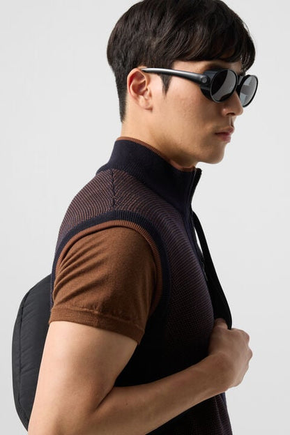 Enzo Knitted Waistcoat In Navy Blue/Brown