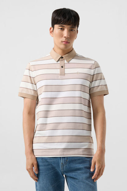 Timo Piqu¨¦ Polo Shirt In Beige/Off-White