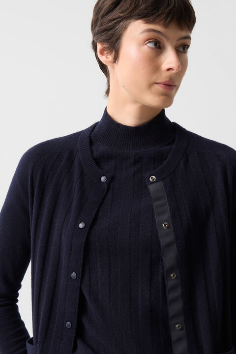 Tanja Virgin Wool Cashmere Cardigan In Navy Blue