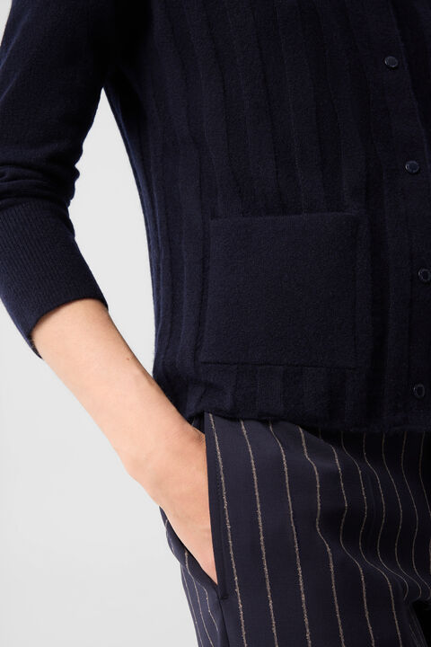 Tanja Virgin Wool Cashmere Cardigan In Navy Blue