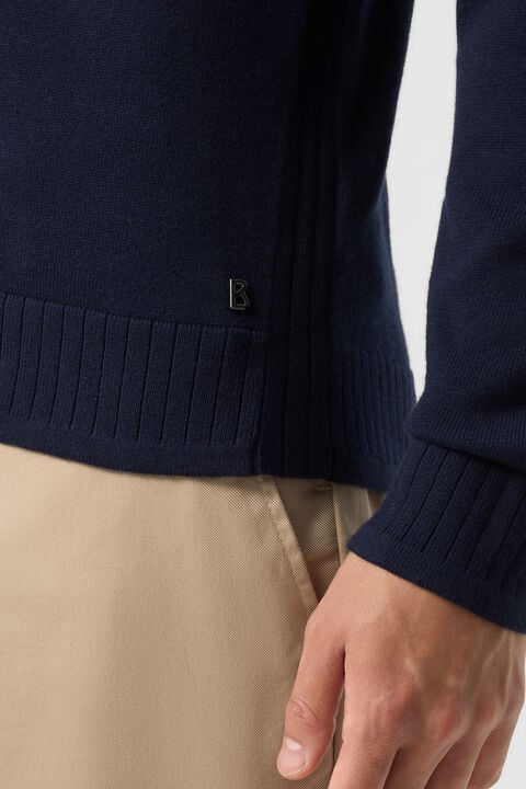 Garry Knitted Polo Long-Sleeved Top In Navy Blue