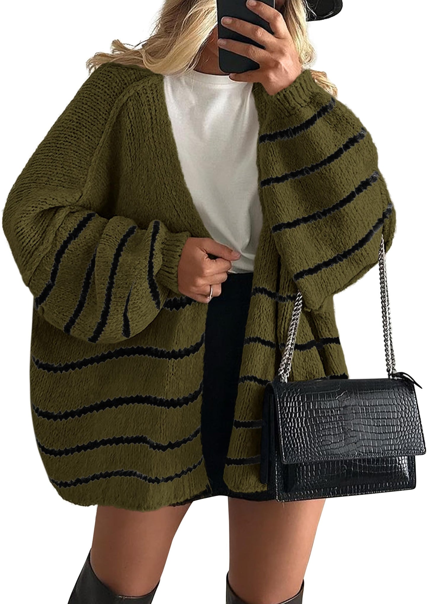 Women's Oversized Balloon Sleeve Striped Cardigan (Buy 2 Free Shipping)
