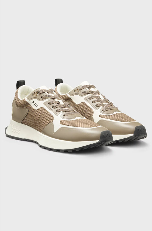 MIXED-MATERIAL TRAINERS WITH MESH DETAILS AND BRANDING