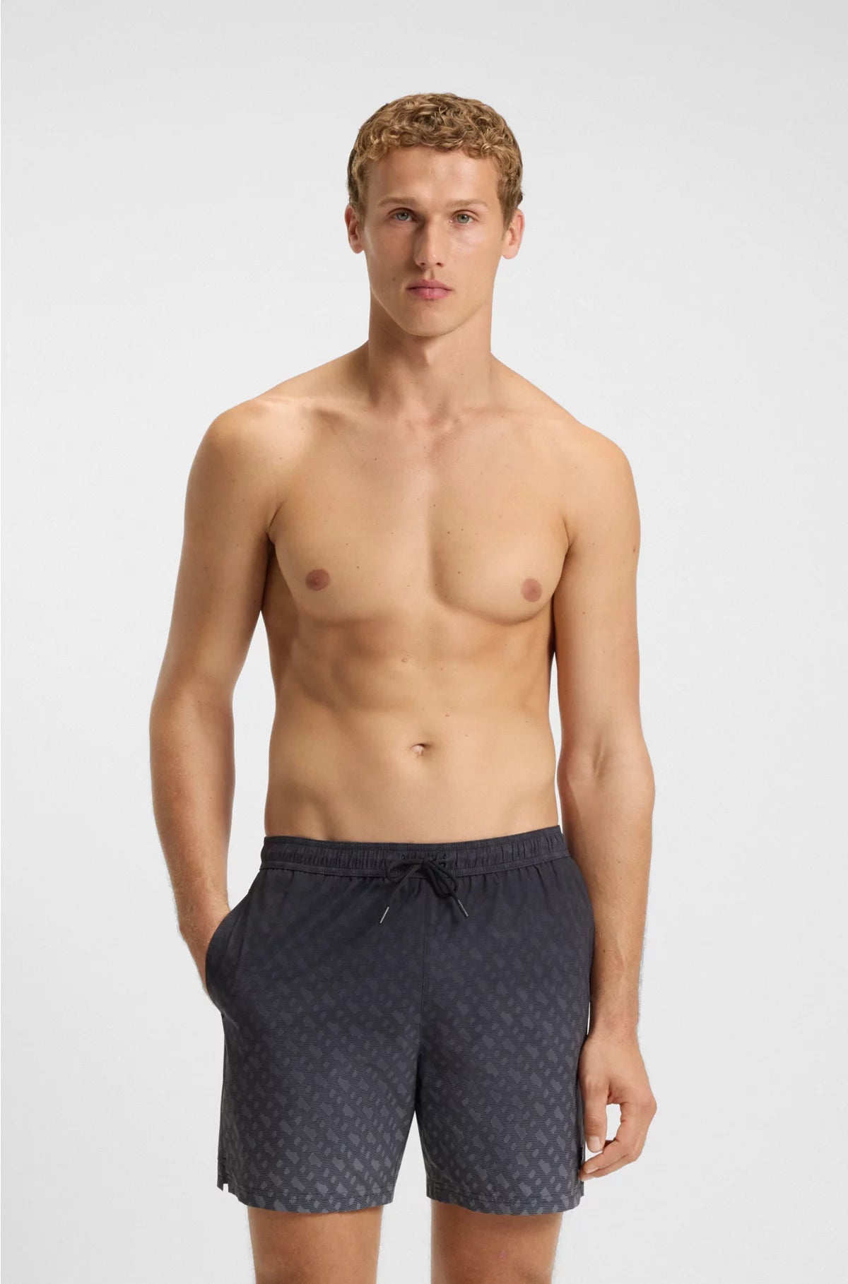 LOGO-BADGE SWIM SHORTS WITH DEGRADE MONOGRAM PRINT