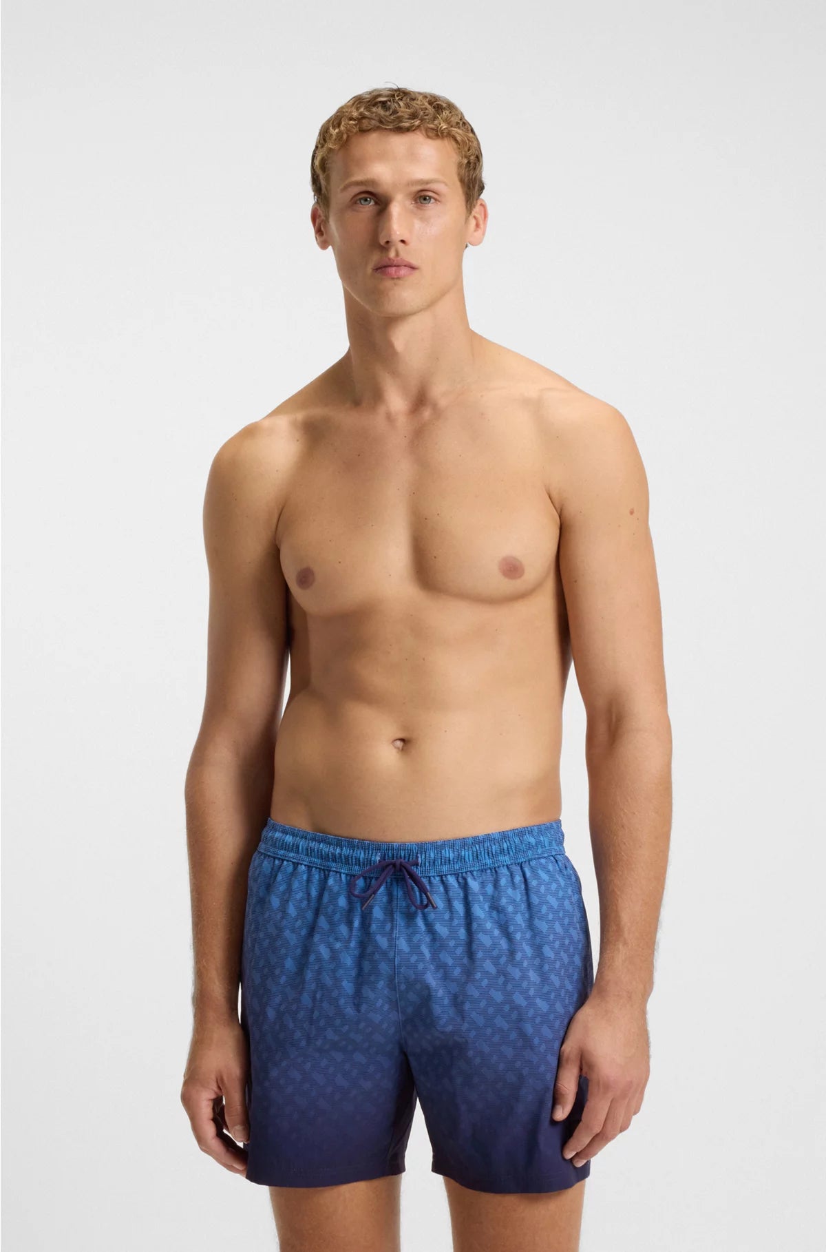 LOGO-BADGE SWIM SHORTS WITH DEGRADE MONOGRAM PRINT