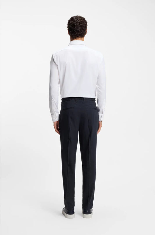TAPERED-FIT MACHINE-WASHABLE TAILORED TROUSERS IN A LINEN BLEND