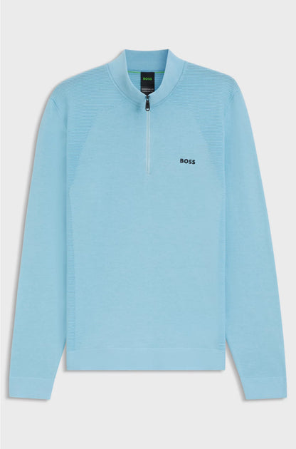 COTTON-BLEND SWEATER WITH QUARTER ZIP AND BODY-MAPPING