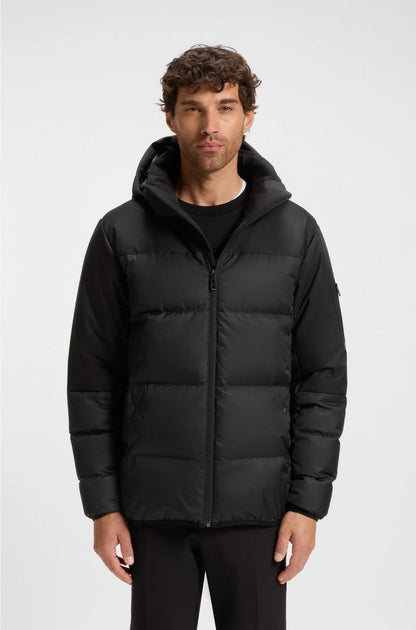 WATER-REPELLENT JACKET WITH DOWN FILLING AND DETACHABLE HOOD