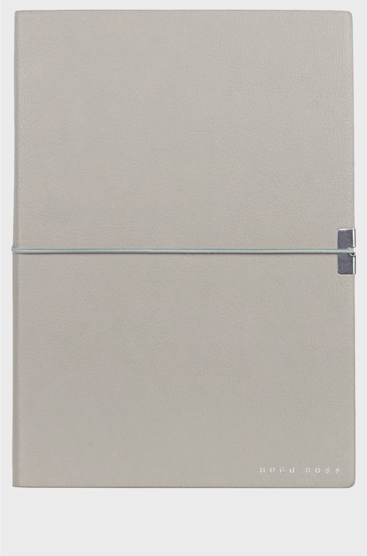 A5 NOTEBOOK IN GREY FAUX LEATHER WITH ELASTICATED BAND