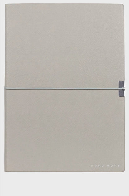 A5 NOTEBOOK IN GREY FAUX LEATHER WITH ELASTICATED BAND