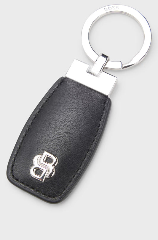LEATHER KEY RING WITH CHROME DOUBLE B MONOGRAM