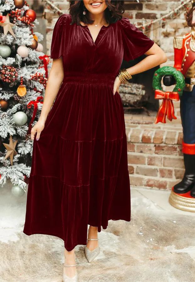 Women's Velvet Tiered Maxi Dress (Buy 2 Free Shipping)